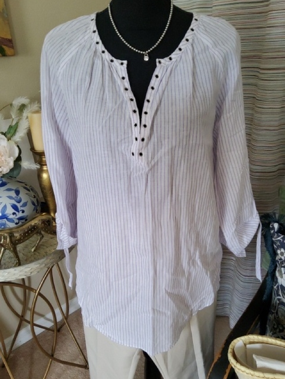 Michael Kors Lavender and White Striped Tunic Top